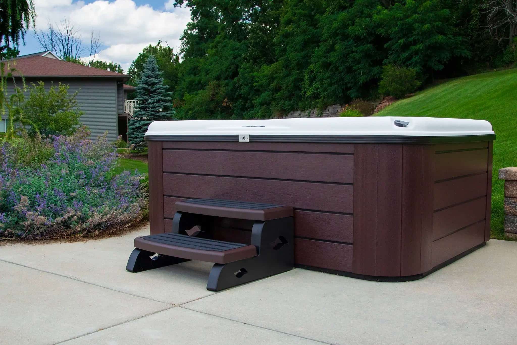 Nordic Spas Jubilee with Leisure Concepts Matching Steps hot tub installation 