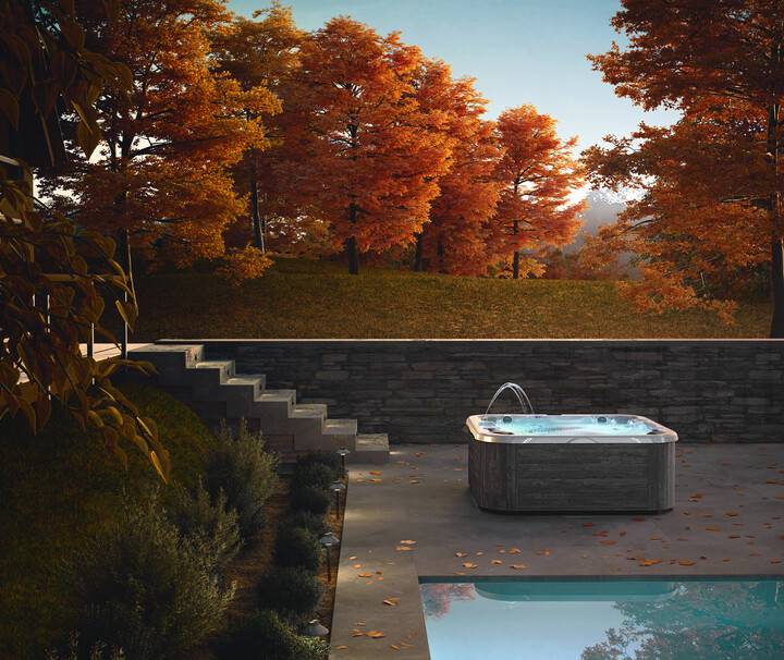 soak up the hot tub benefits in this dimension one spa by the pool