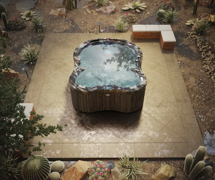 outdoor hot tub on concrete foundation