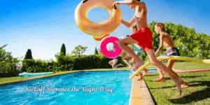 Swimmers jumping into a pool